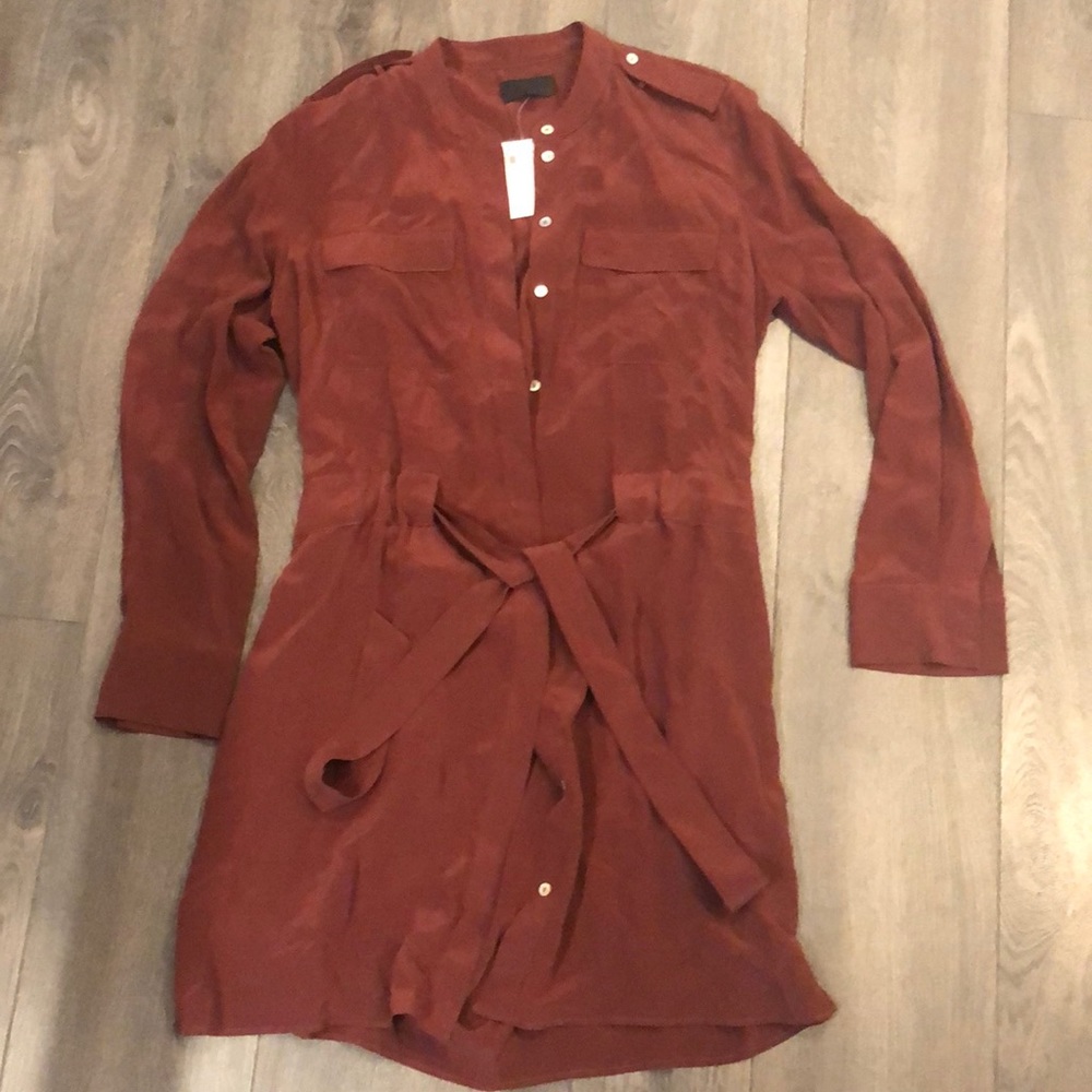 Intermix Silk Reddish Button Down Dress, size L
